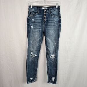 Kancan Skinny Jeans Juniors/Women's 7/27 Blue Button Fly Distressed KC8389M